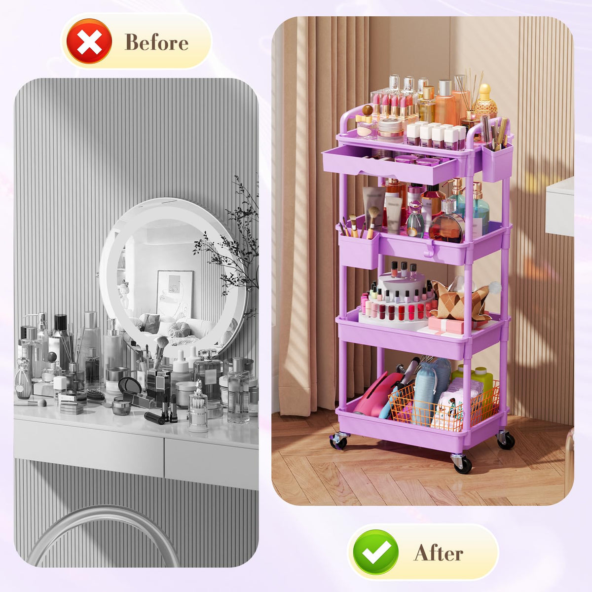 SUNALLY Makeup Cart wheels and lock feature