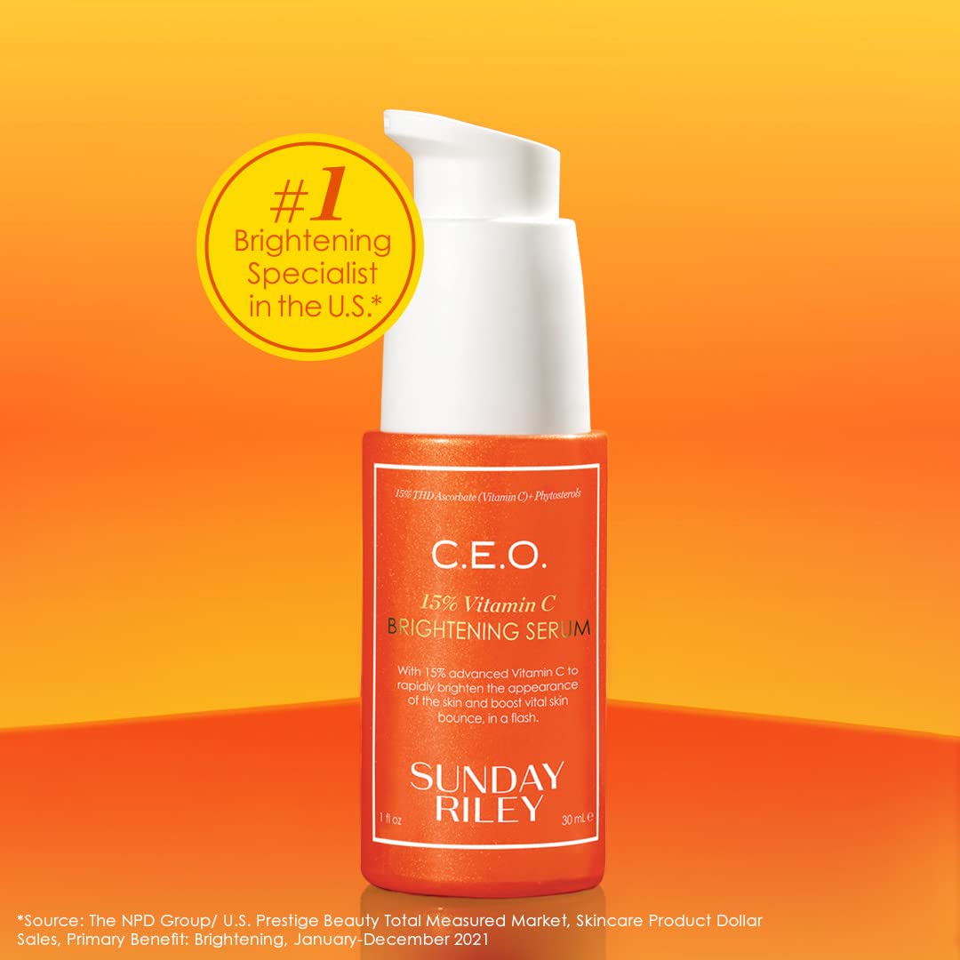 Sunday Riley C.E.O. 15% Vitamin C Brightening Serum bottle with cap