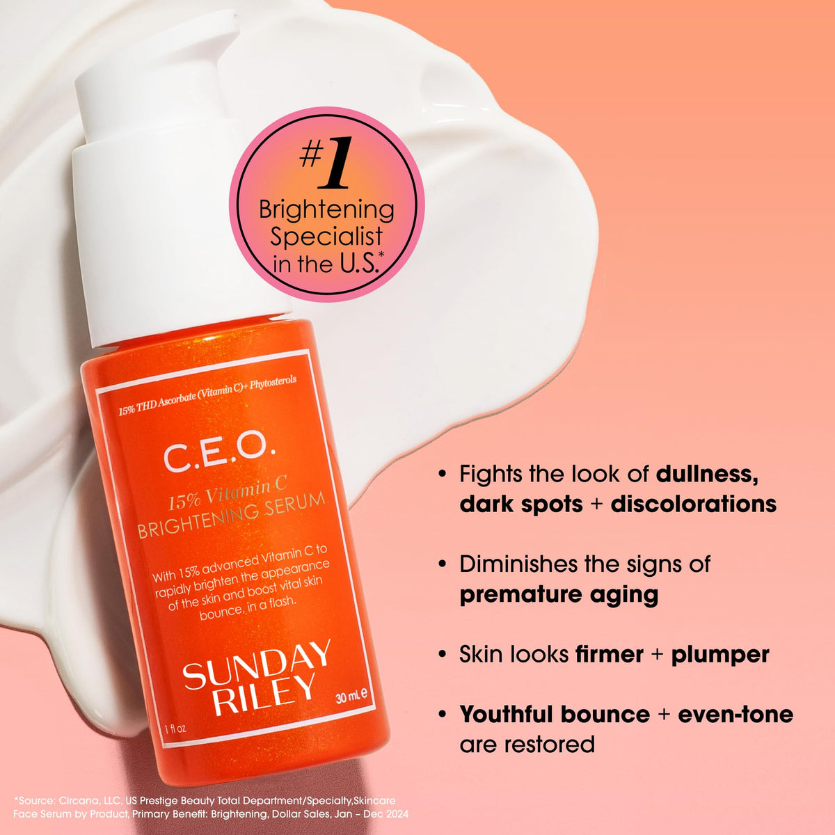 Sunday Riley C.E.O. Brightening Serum bottle side view