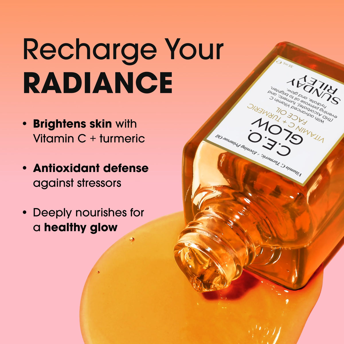 Sunday Riley C.E.O. Glow Vitamin C & Turmeric Face Oil bottle with dropper