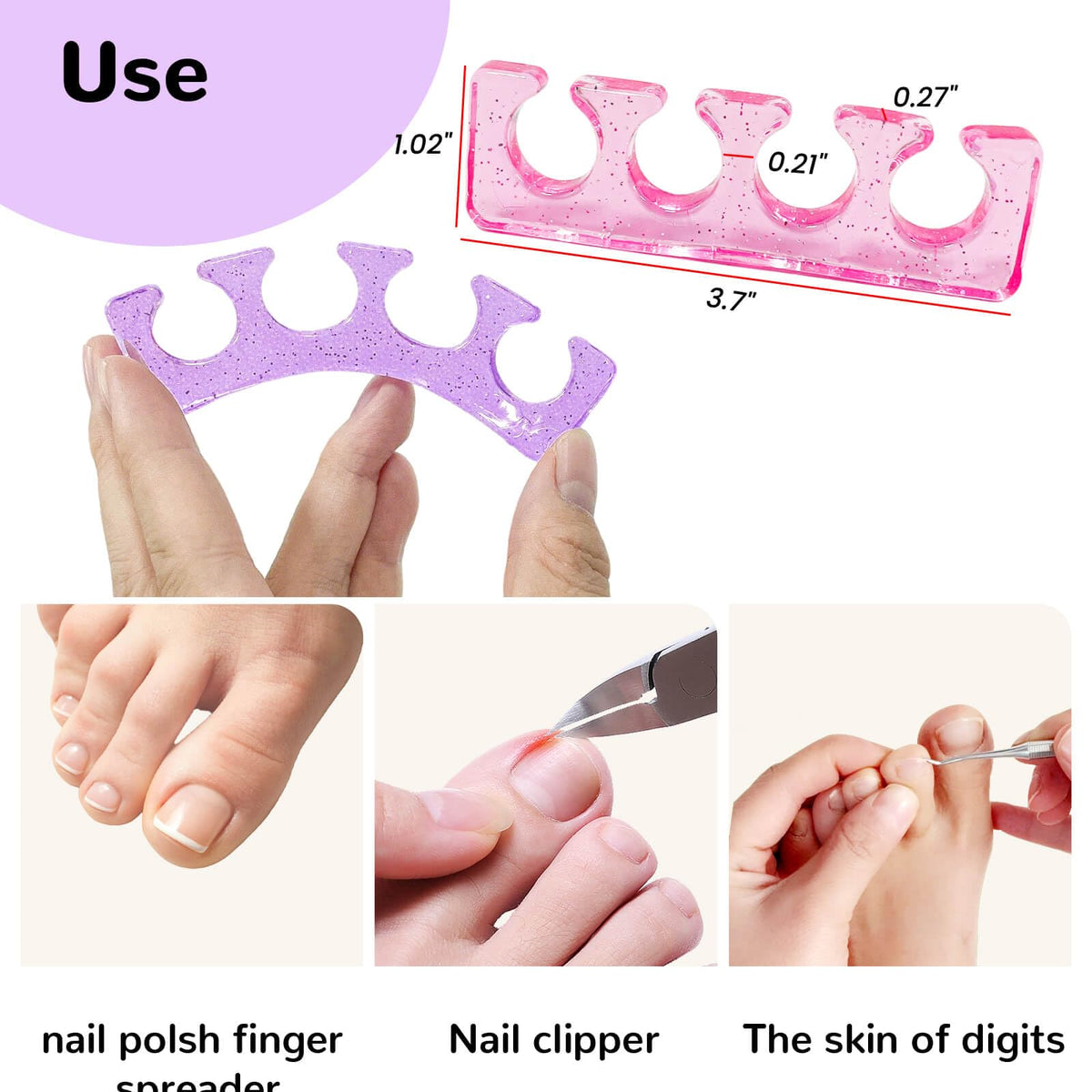 SUNFATT toe separators displayed on a spa table with nail polish