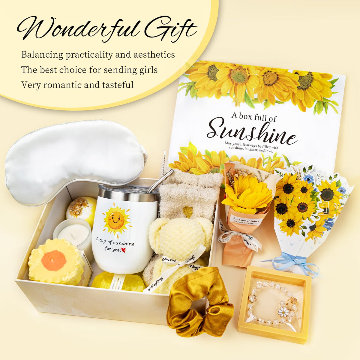 Sunflower Dried Flowers and Sunshine Cards in the Betem Spa Gift Basket