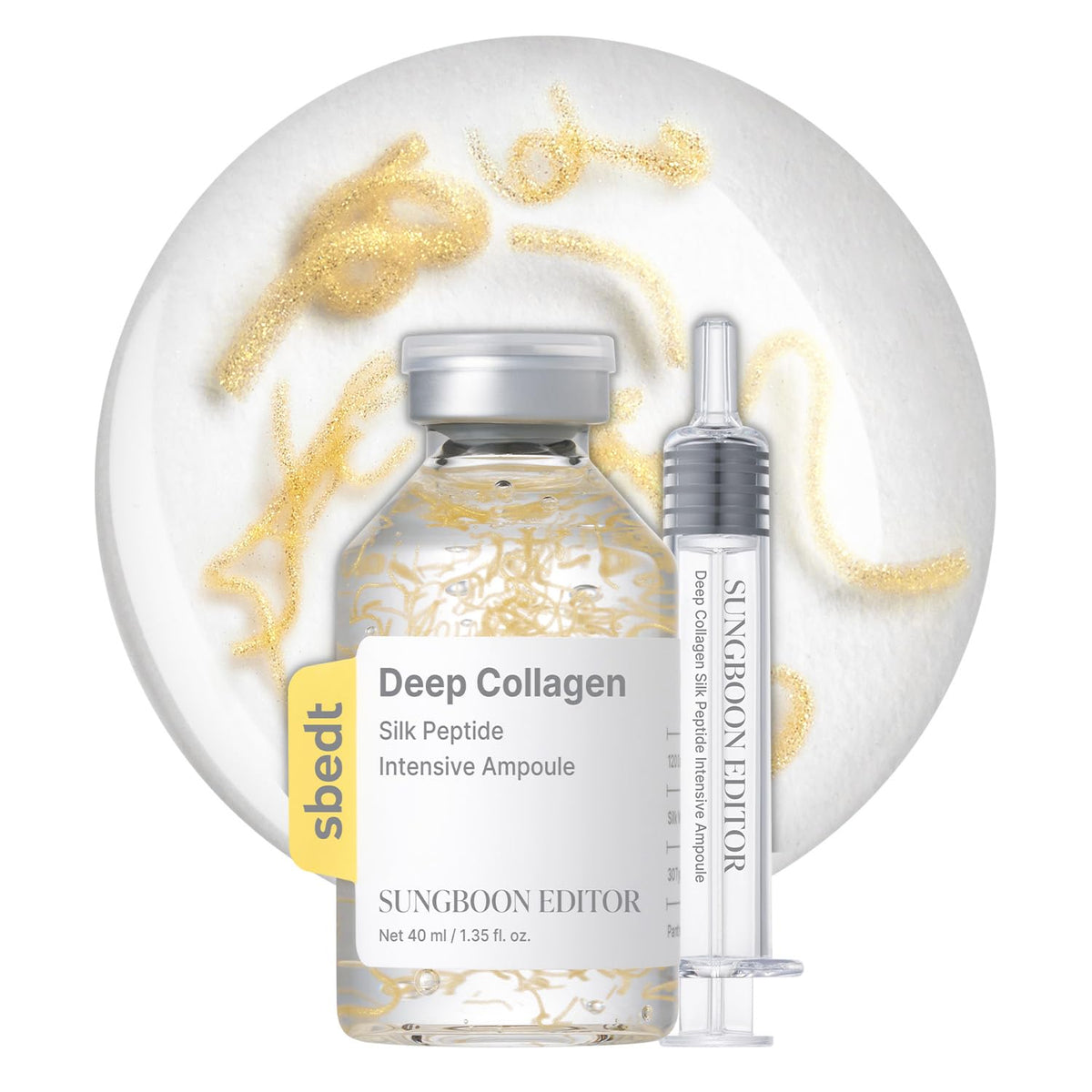 SUNGBOON EDITOR Glow Intensive Silk Peptide Ampoule front view with packaging