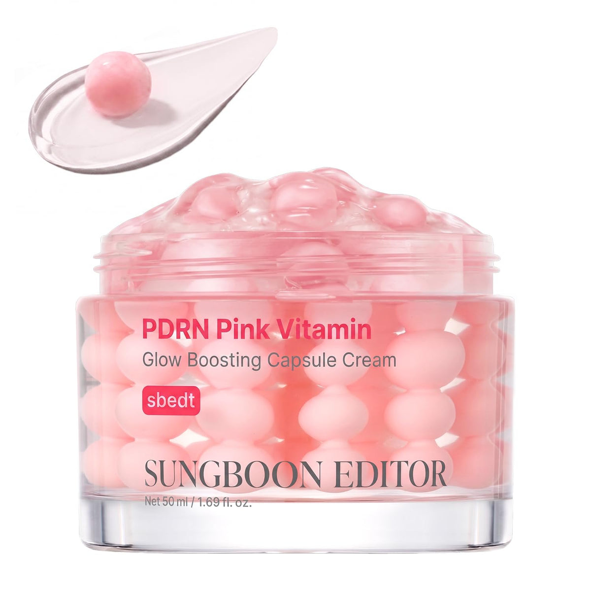 SUNGBOON EDITOR Pink PDRN Capsule Cream front view with packaging