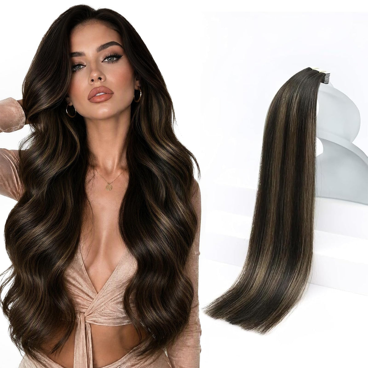 Sunny Hair 14-inch brown tape in hair extensions front view