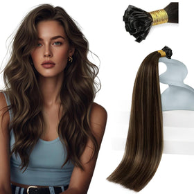 Sunny Hair 18 Inch Flat Tip Hair Extensions Brown Balayage front view