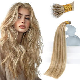 Sunny Hair 18 Inch Nano Bead Hair Extensions Light Blonde front view