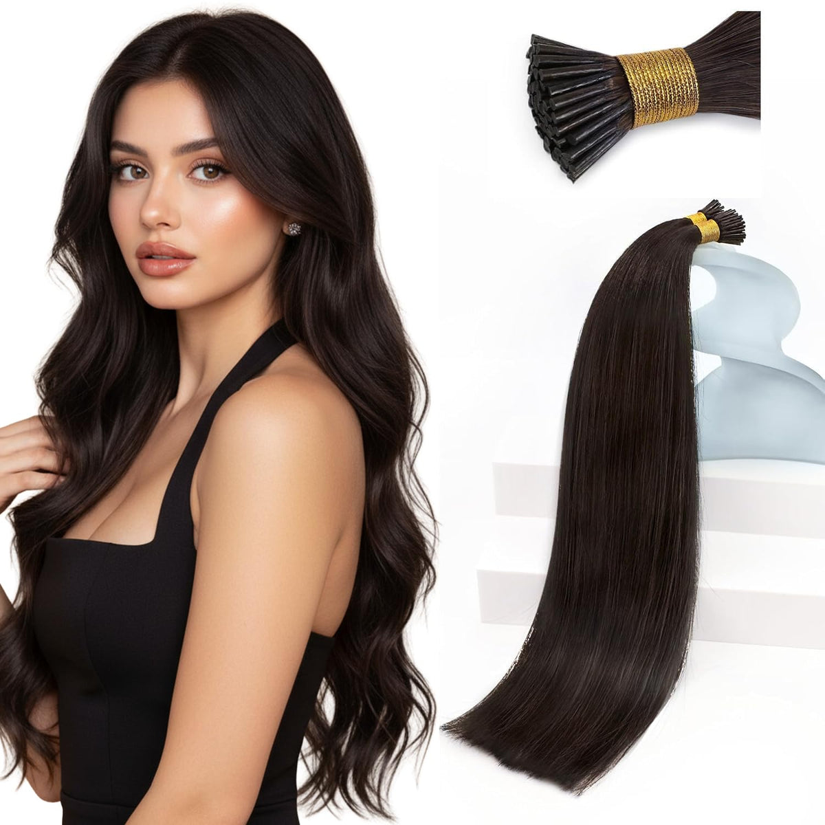 Sunny Hair 20 Inch I Tip Hair Extensions brown front view