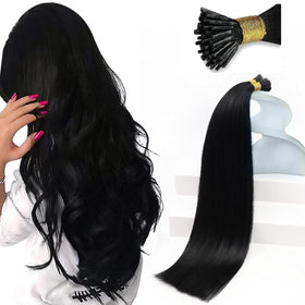 Sunny Hair 20 Inch I Tips Hair Extensions Jet Black front view