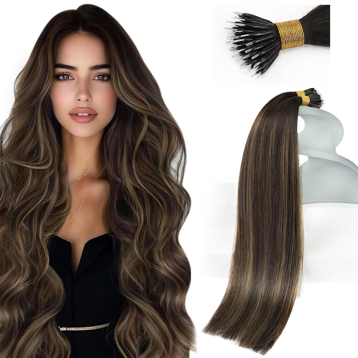 Sunny Hair 22 Inch Balayage Brown Nano Extensions front view