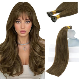 Sunny Hair 22 Inch I Tip Extensions Golden Walnut Brown front view