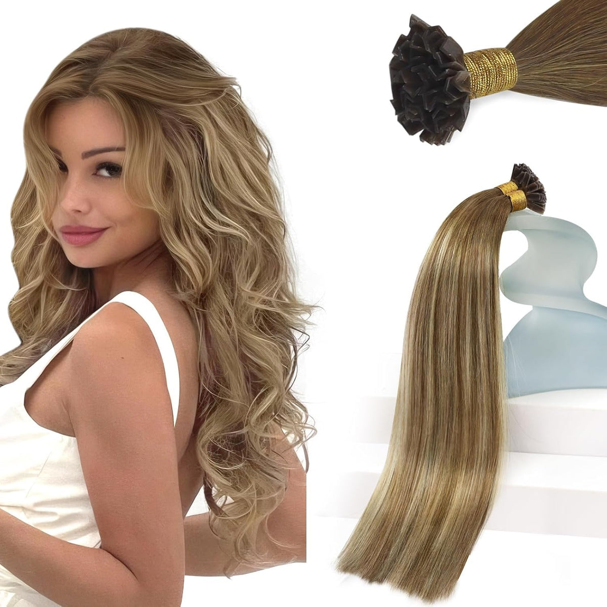 Sunny Hair 22 Inch K Tips Hair Extensions in Brown Mix Blonde front view