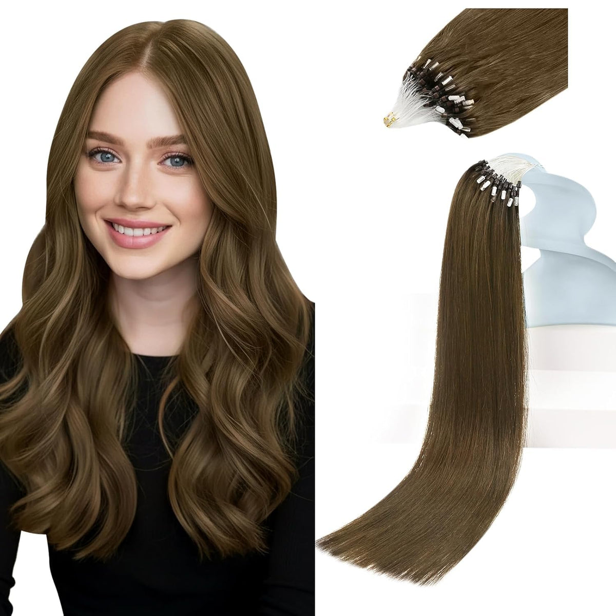 Sunny Hair 22 Inch Microlink Hair Extensions Golden Walnut Brown front view