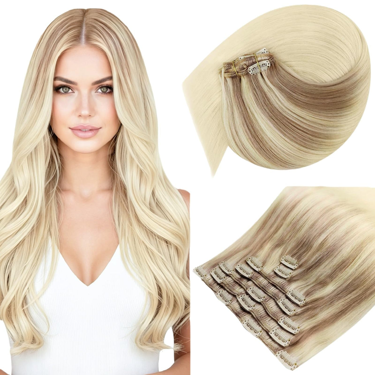 Sunny Hair 24-inch blonde clip-in hair extensions front view