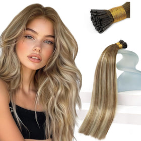 Sunny Hair 24 Inch I Tip Extensions Brown Ombre Blonde front view