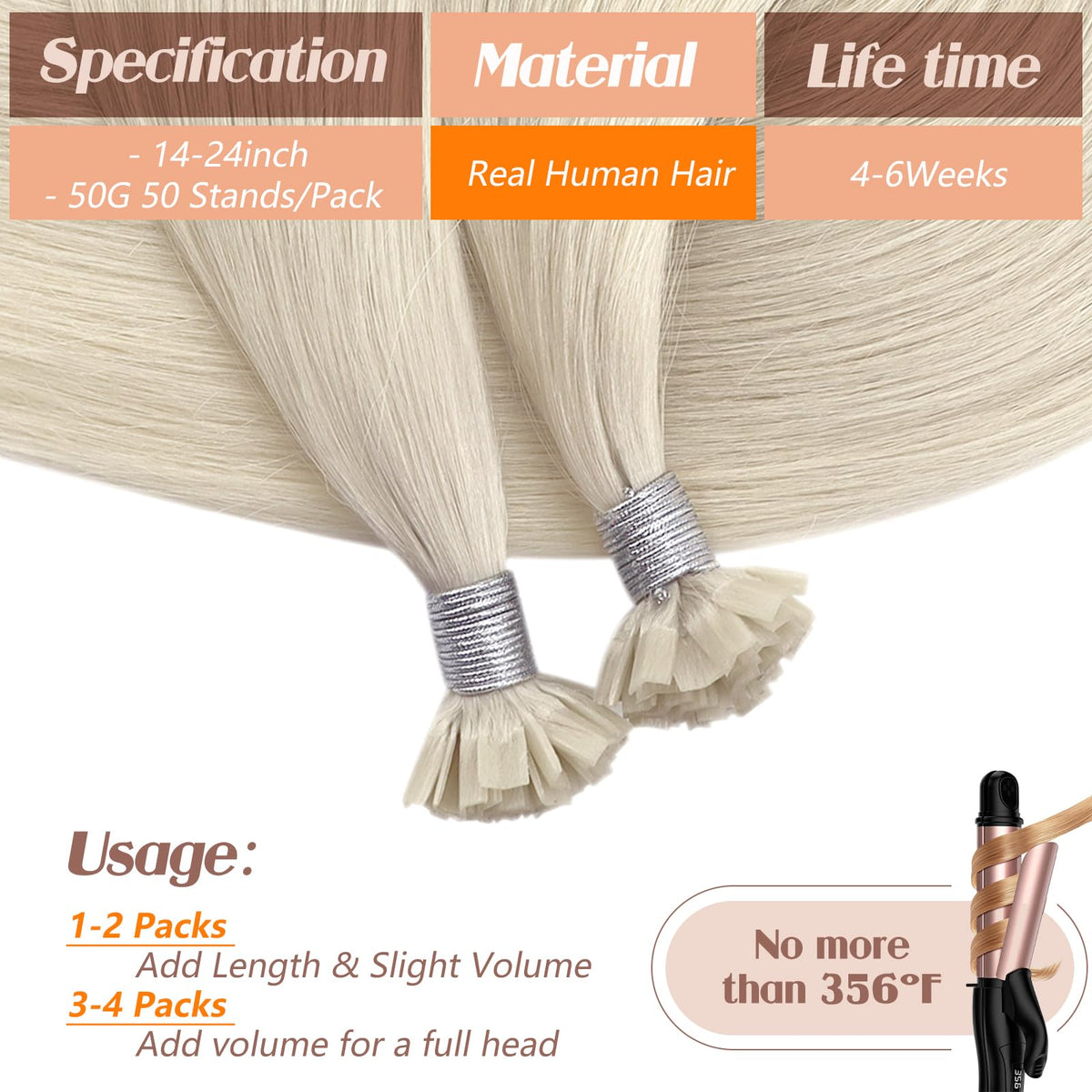 Sunny Hair 24 Inch K Tip Hair Extensions close-up of keratin bond