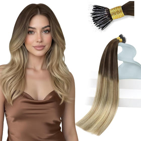 Sunny Hair 24 Inch Long Brown Balayage Nano Ring Hair Extensions front view