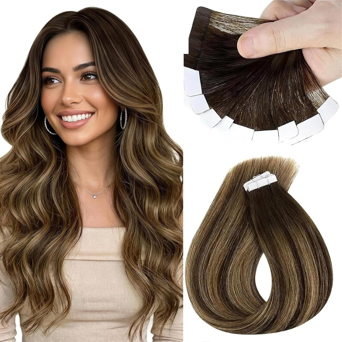 Sunny Hair Brown Tape in Hair Extensions front view