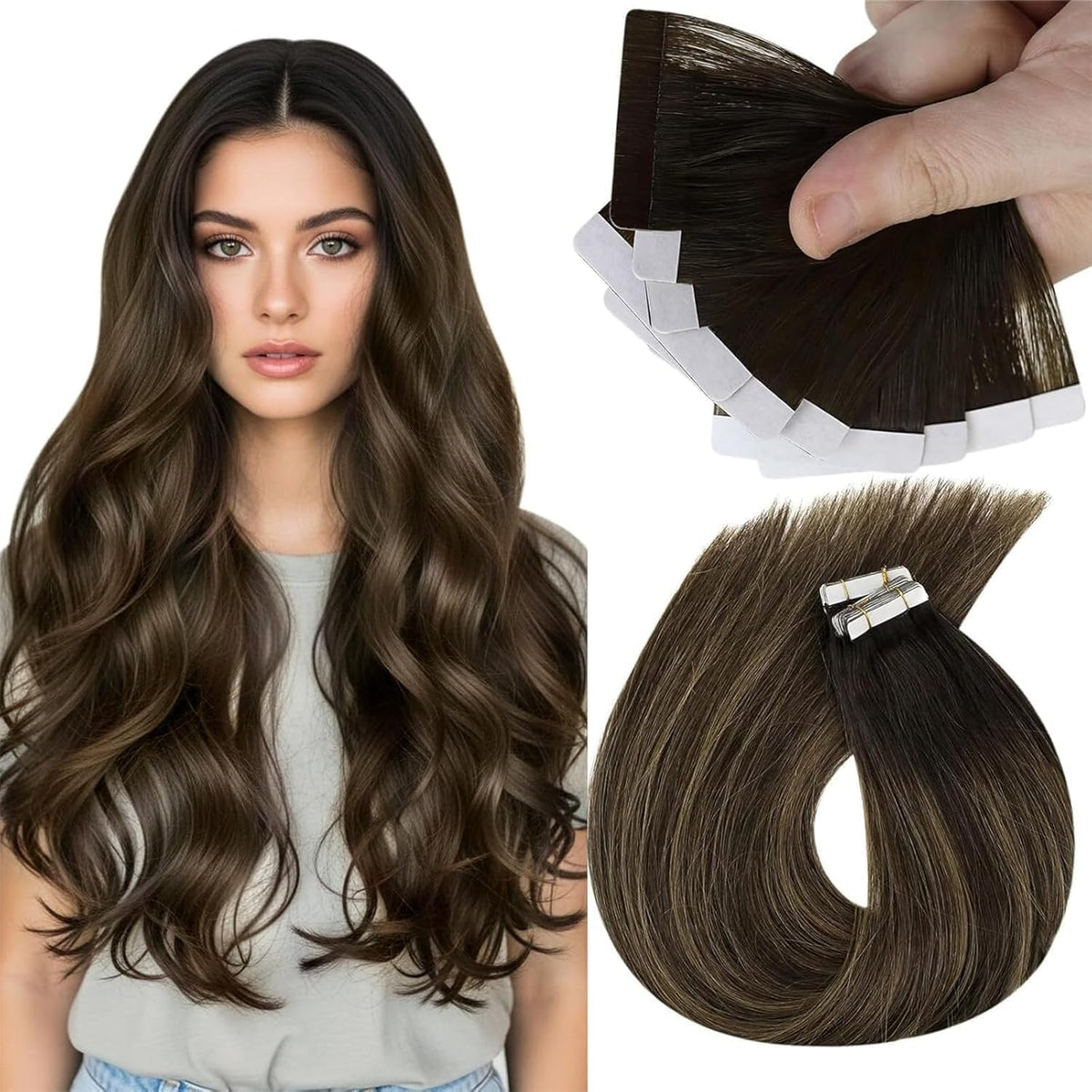 Sunny Hair Brown Tape in Hair Extensions front view