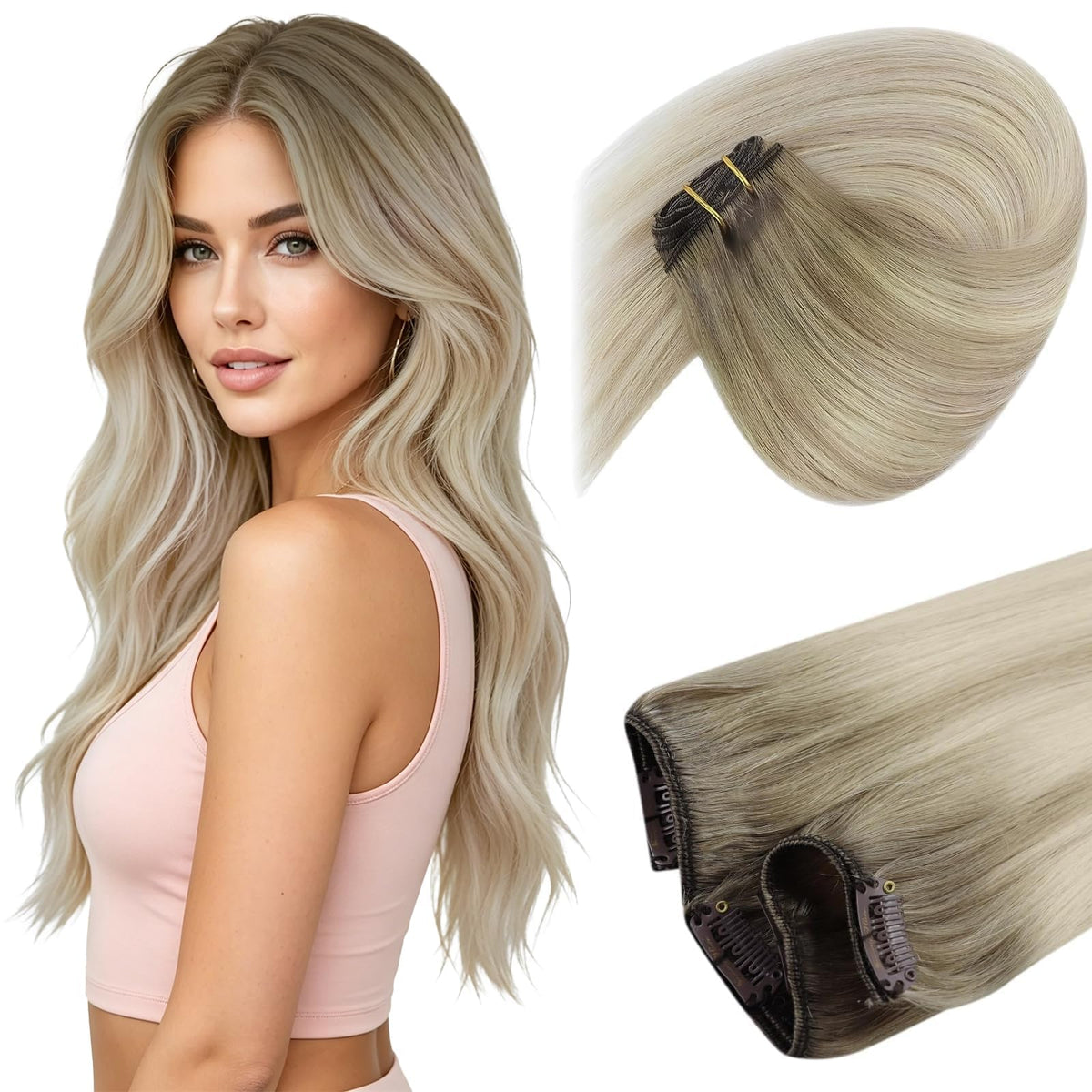 Sunny Hair Clip-In Extensions 12 Inch blonde balayage front view