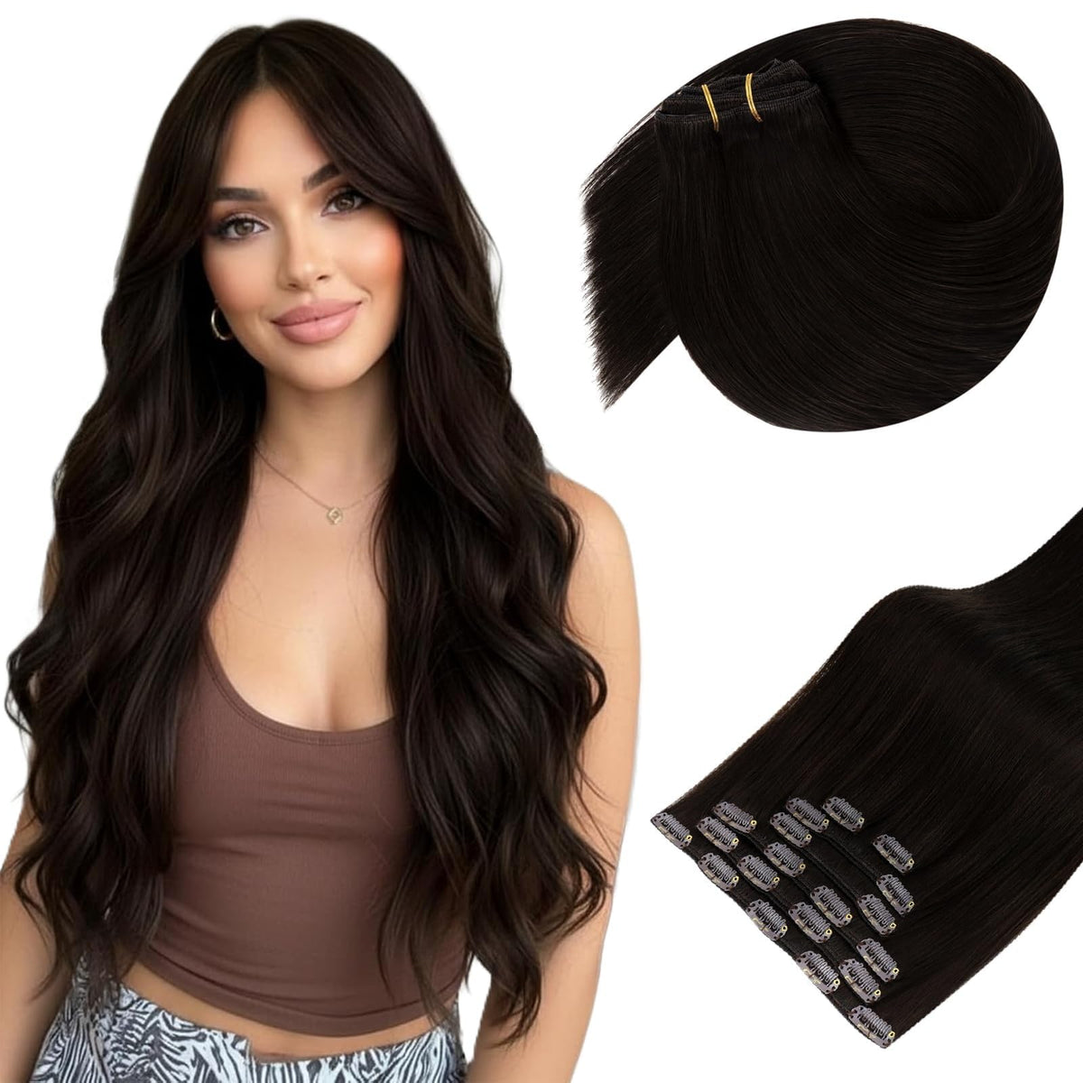 Sunny Hair Clip-in Extensions 12 Inch dark brunette front view