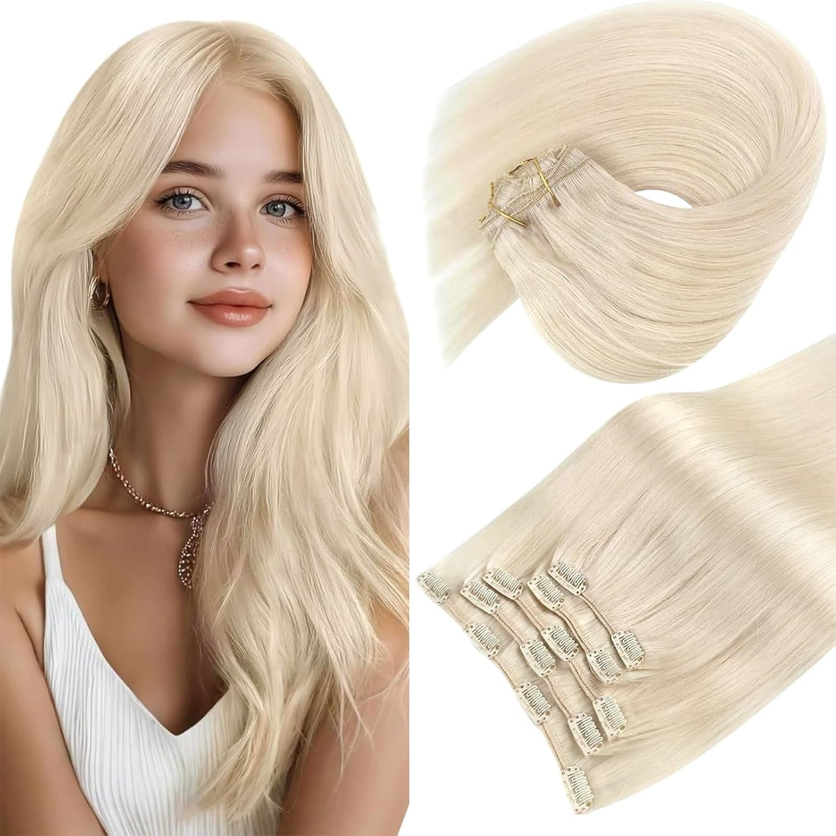 Sunny Hair Clip-in Extensions 12 Inch Platinum Blonde front view