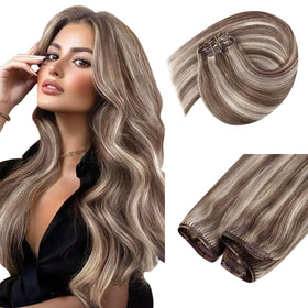 Sunny Hair Clip-in Extensions 14 Inch brown blonde model front view