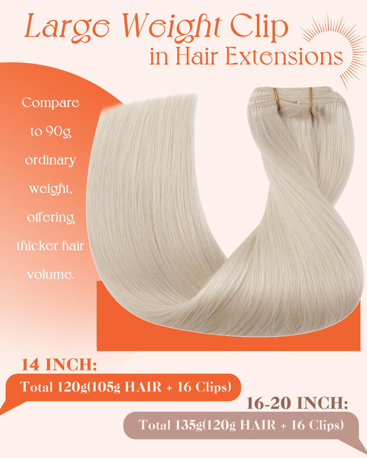 Sunny Hair Clip-in Extensions 14 Inch Platinum Blonde close-up of clips