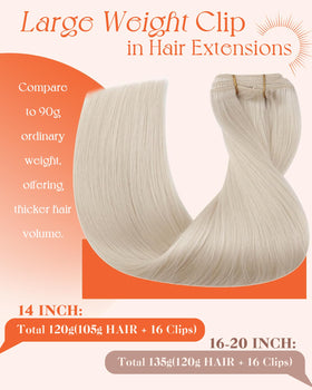 Sunny Hair Clip-in Extensions 14 Inch Platinum Blonde close-up of clips