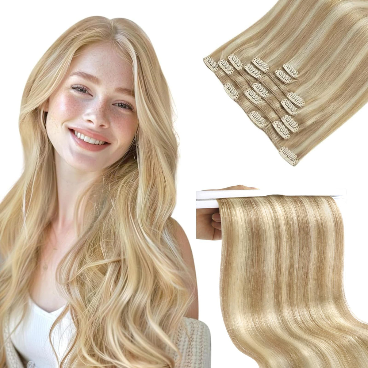 Sunny Hair Clip-In Extensions 150g blonde highlights front view