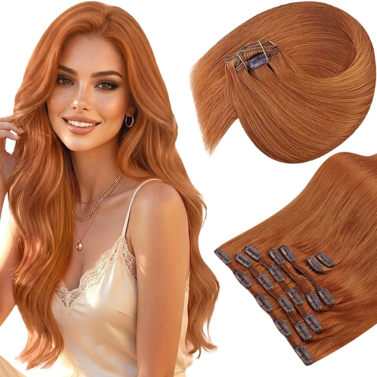 Sunny Hair Clip-in Extensions 16 Inch Copper Orange front view