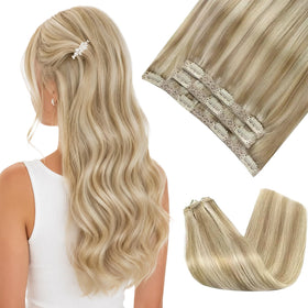 Sunny Hair Clip-in Extensions 16inch blonde highlight front view