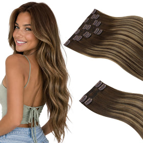 Sunny Hair Clip-in Extensions 170g brown balayage front view