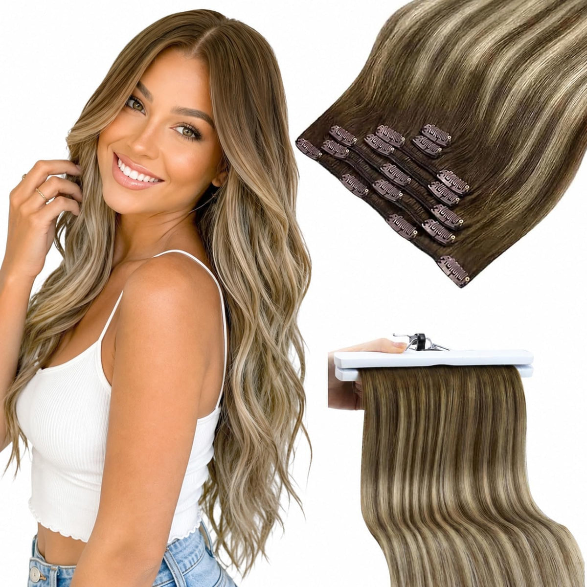 Sunny Hair Clip-in Extensions 18 Inch Balayage front view