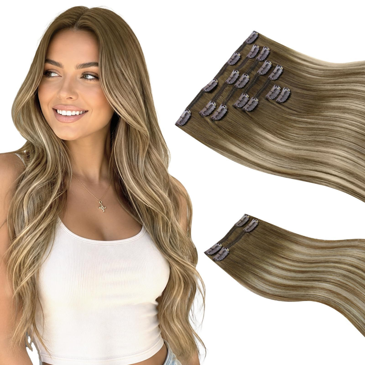 Sunny Hair Clip-in Extensions 18 Inch Ombre front view