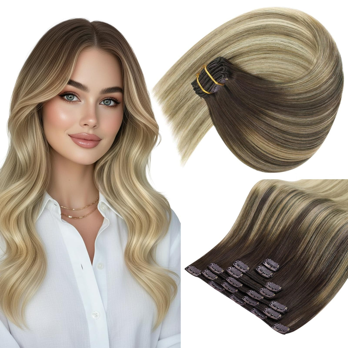 Sunny Hair Clip-In Extensions 20 Inch Ombre front view