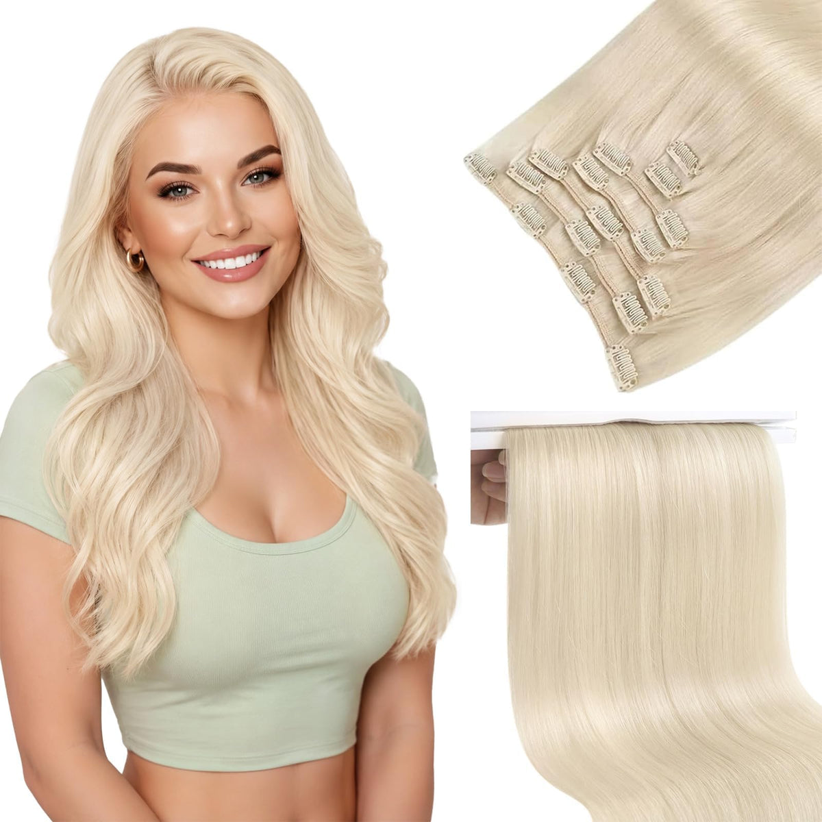 Sunny Hair Clip-In Extensions 20 Inch Platinum Blonde front view