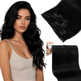 Sunny Hair Clip-In Extensions 22 Inch black model front view