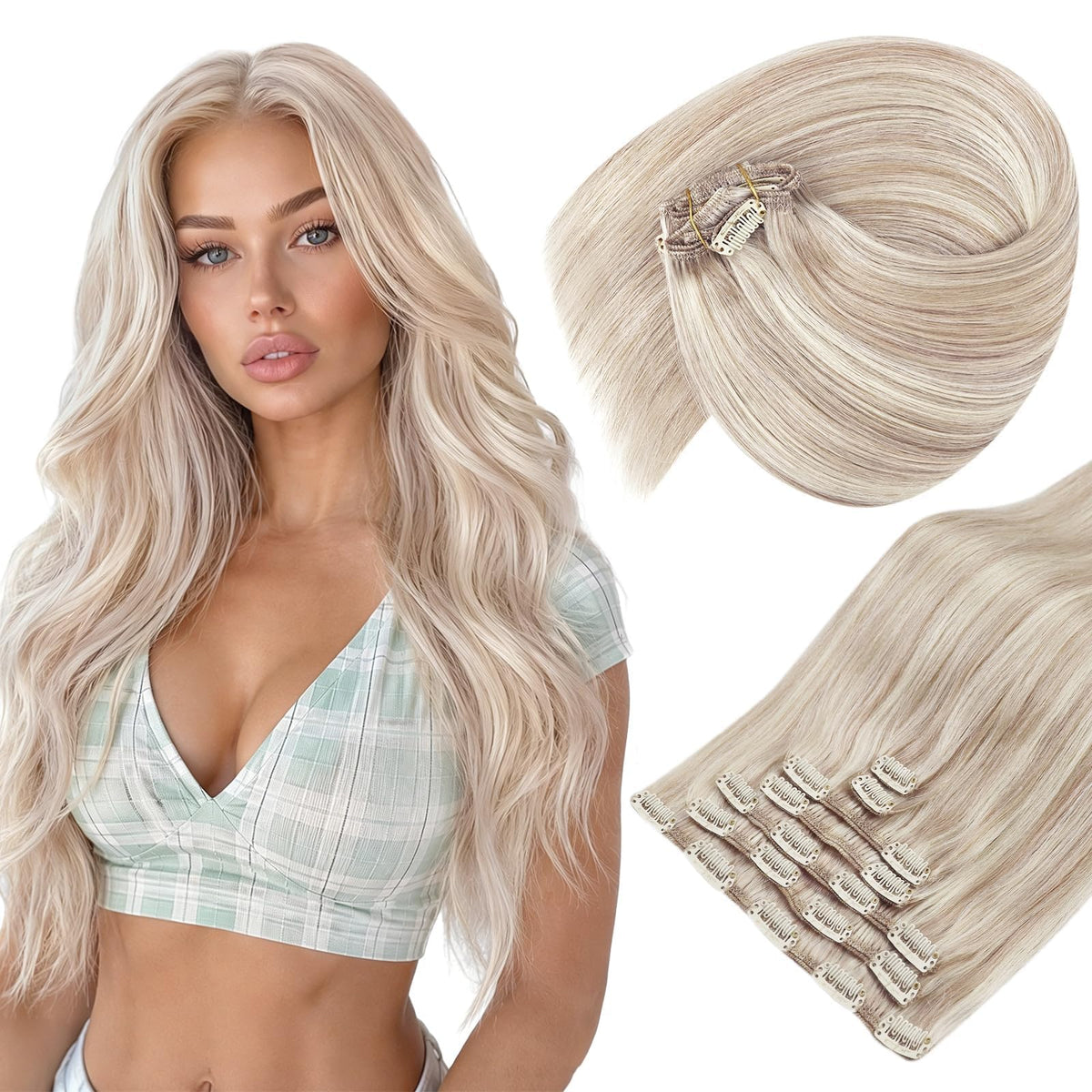Sunny Hair Clip-in Extensions 22inch blonde highlight front view