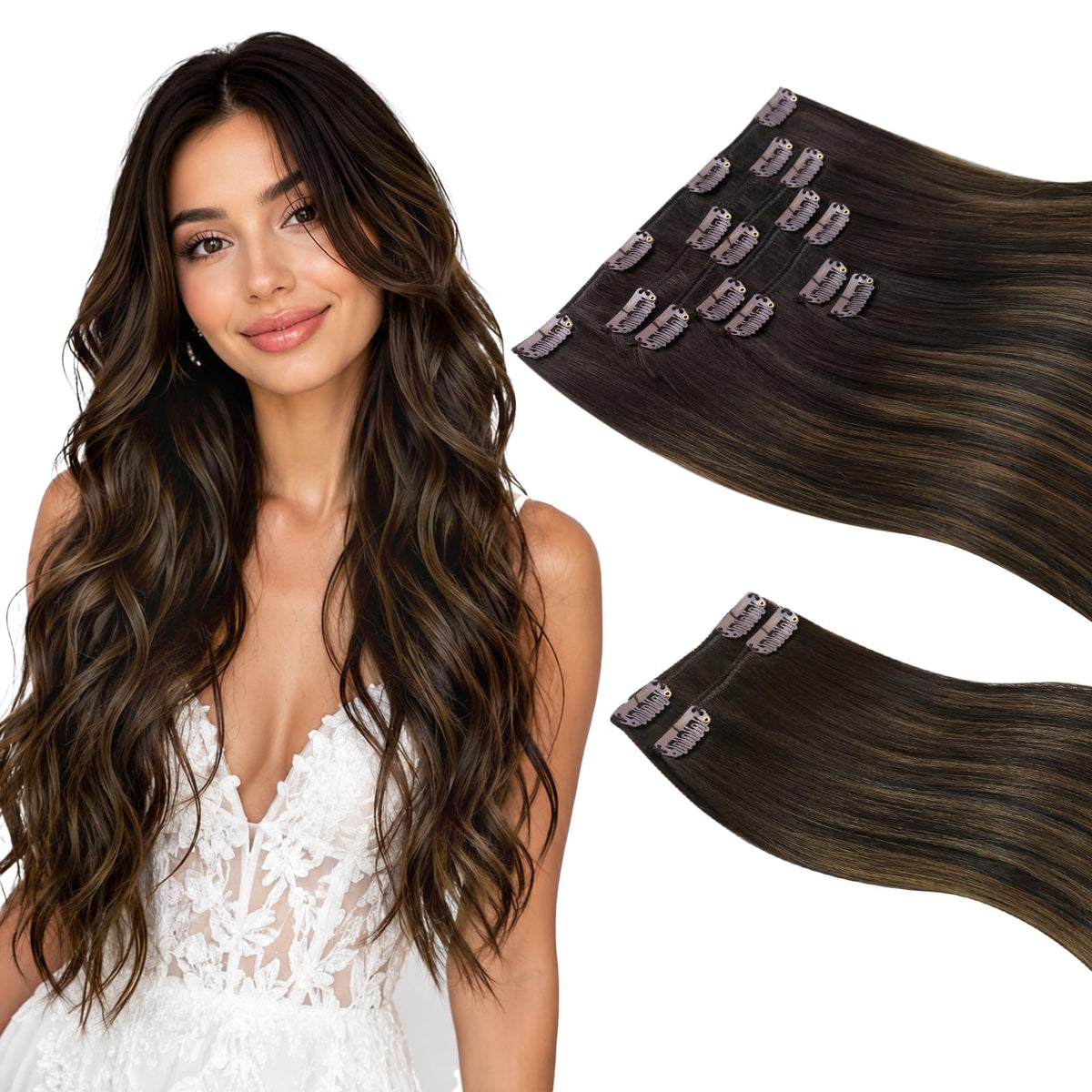 Sunny Hair Clip-in Extensions 24 Inch Balayage front view