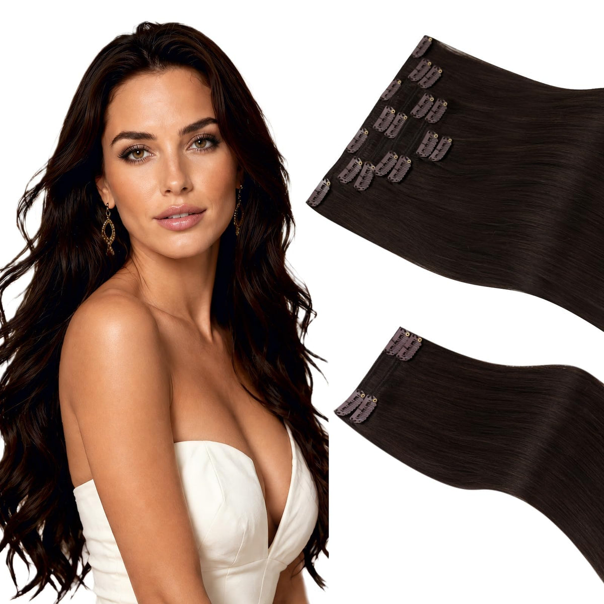 Sunny Hair Clip-in Extensions 24inch dark brown front view