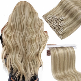 Sunny Hair Clip-In Extensions 26-inch blonde highlight front view