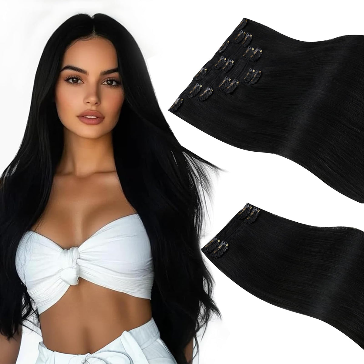 Sunny Hair Clip-in Extensions 26 Inch Jet Black front view
