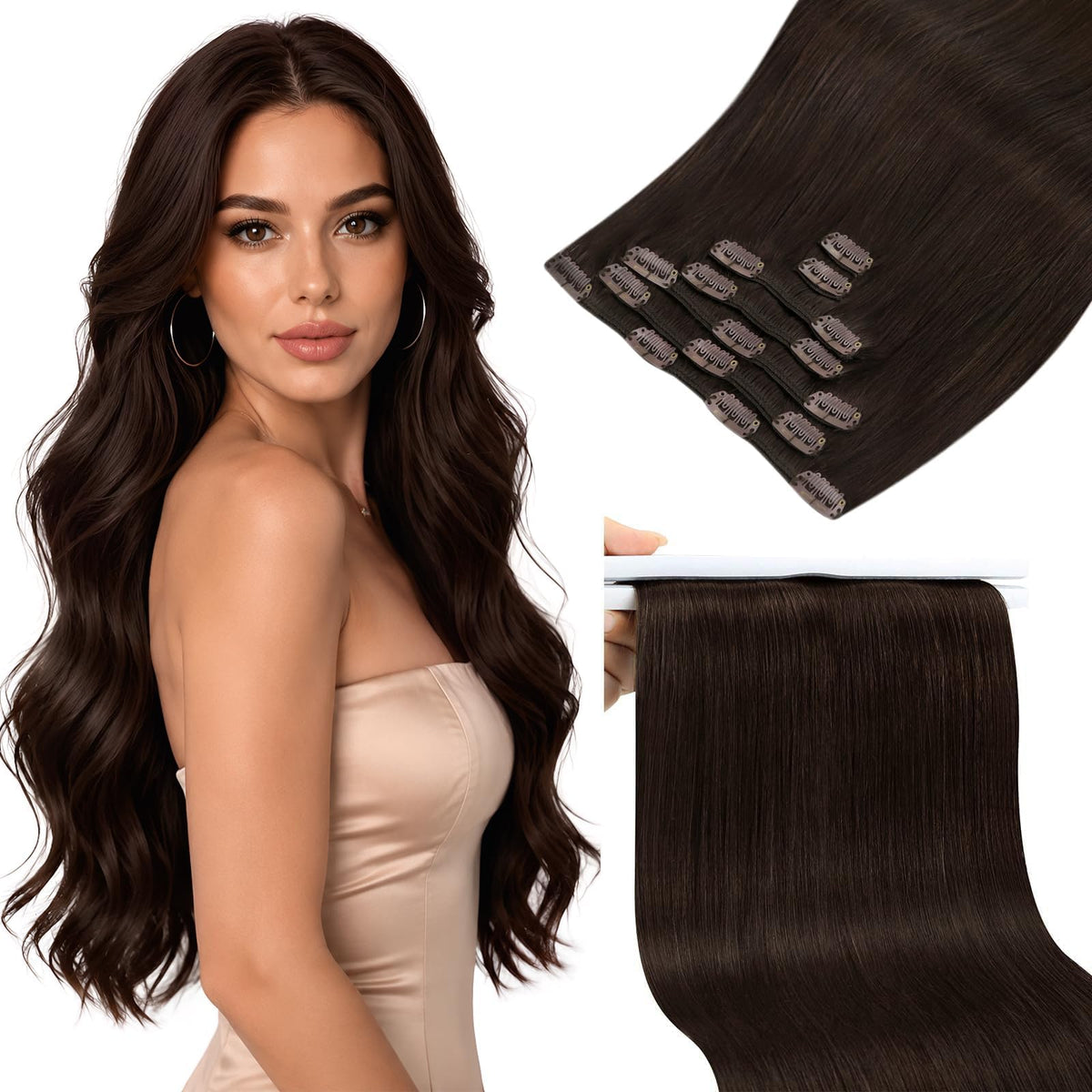 Sunny Hair Clip-In Extensions 28inch brown model front view