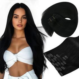 Sunny Hair Clip-in Extensions 7-piece jet black set front view