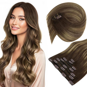 Sunny Hair Clip-in Extensions 7-piece set in balayage caramel blonde