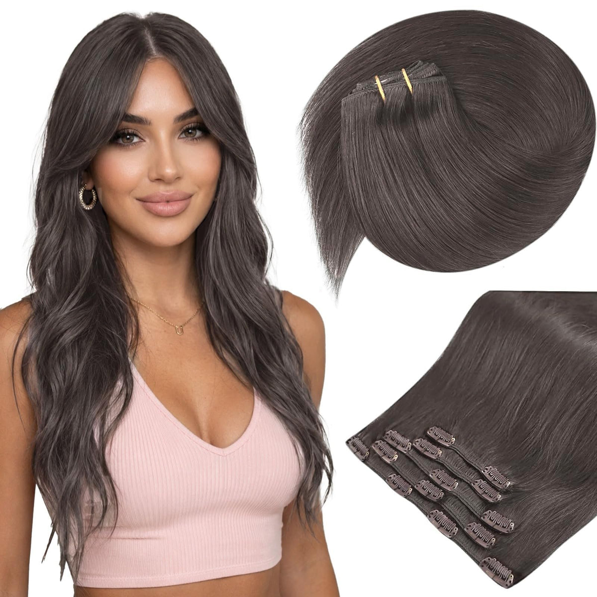 Sunny Hair Clip-in Extensions 85g Mocha Black Brown front view