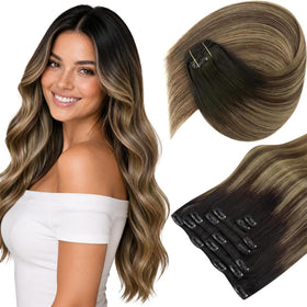 Sunny Hair Clip-in Extensions Black Balayage Blonde front view