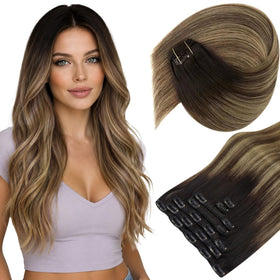 Sunny Hair Clip-in Extensions Black Balayage Brown front view