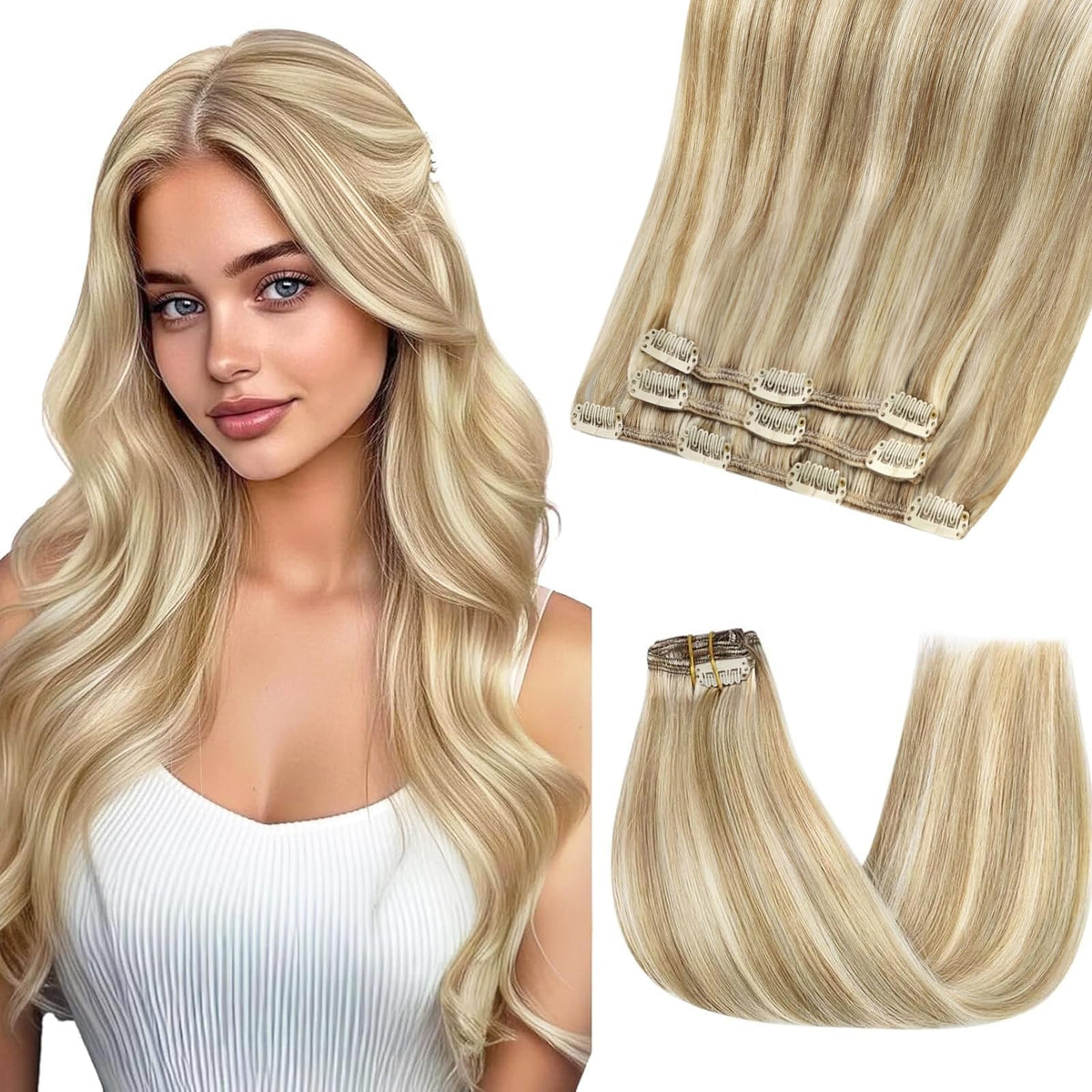 Sunny Hair Clip-in Extensions blonde highlights front view